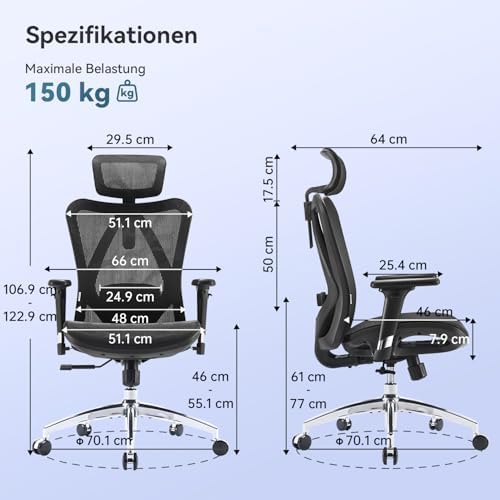 SIHOO M57 – Ergonomischer Bürostuhl mit Verstellbarer Lendenwirbelstütze, Netz-Schreibtischstuhl mit