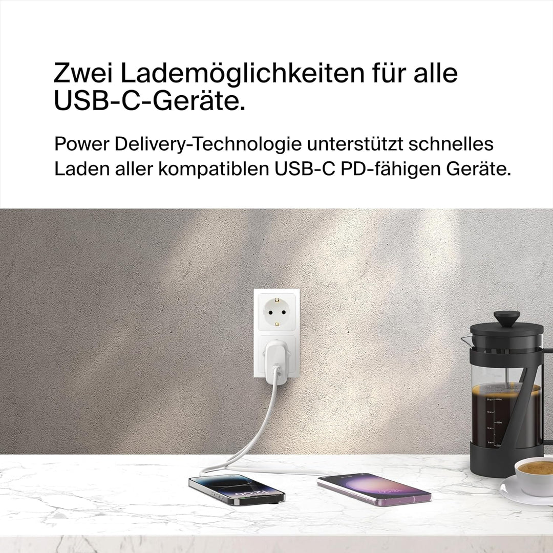 Belkin BoostCharge USB-C PD-Ladegerät mit 2 Anschlüssen und PPS, 60 Wfür Apple iPhone, iPad, Samsung