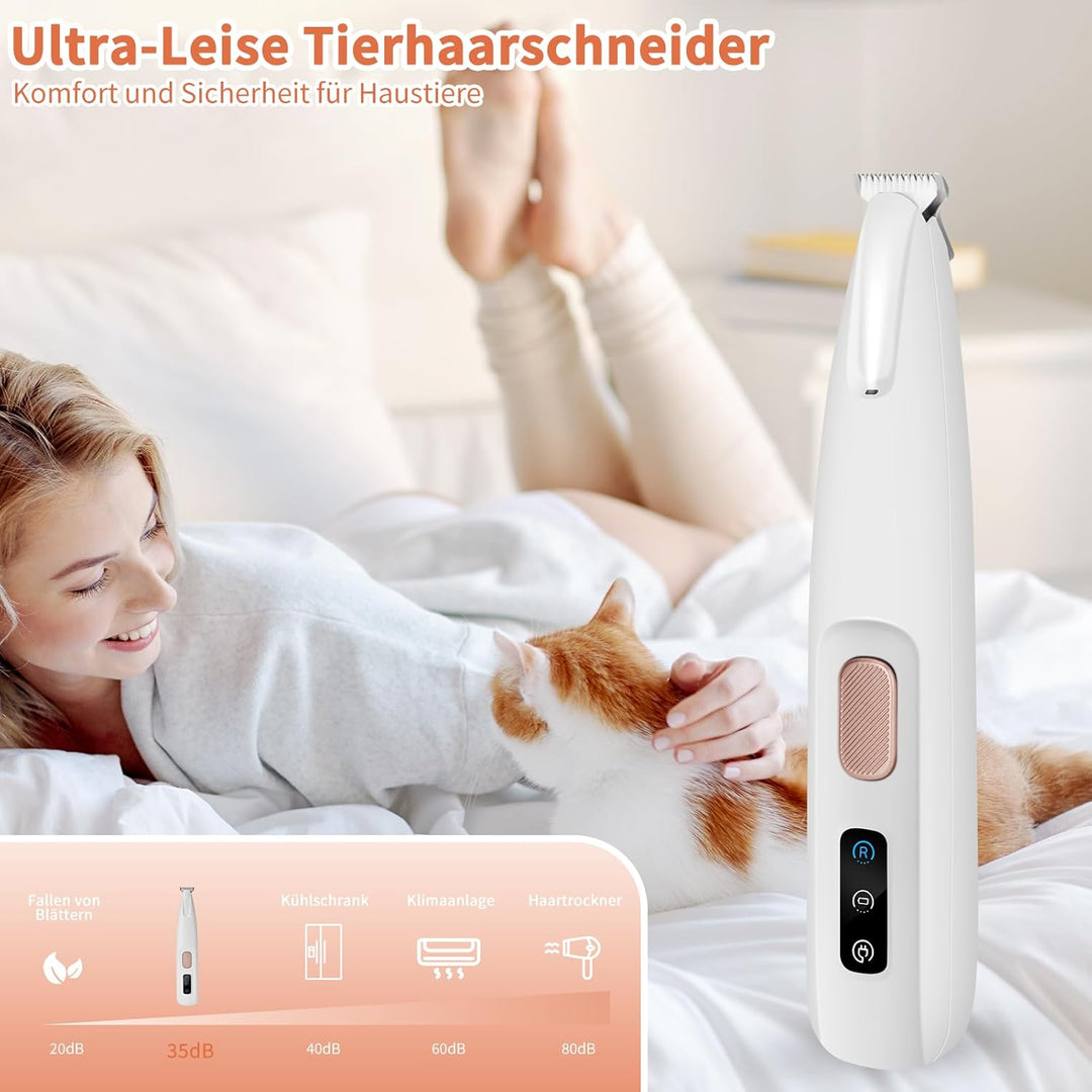 PawTrim Pro, Superleise/Wiederaufladbarer Pfotentrimmer, für Haustiere mit LED-Licht, Wasserdichter,