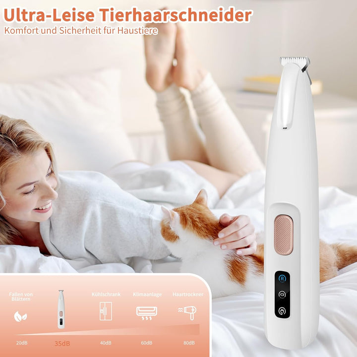 PawTrim Pro, Superleise/Wiederaufladbarer Pfotentrimmer, für Haustiere mit LED-Licht, Wasserdichter,