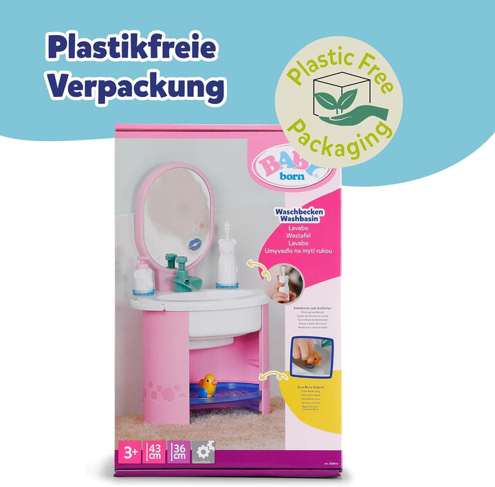Baby Born Handwaschbecken, Puppenwaschtisch für 36cm und 43cm Puppen inkl. Zahnbürste und Seifenspen