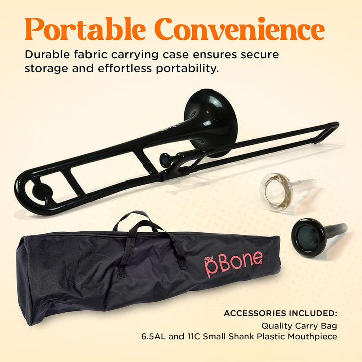 pBone Kunststoff Posaune schwarz mit Tasche und Mundstück Schwarz Posaune, Schwarz Posaune