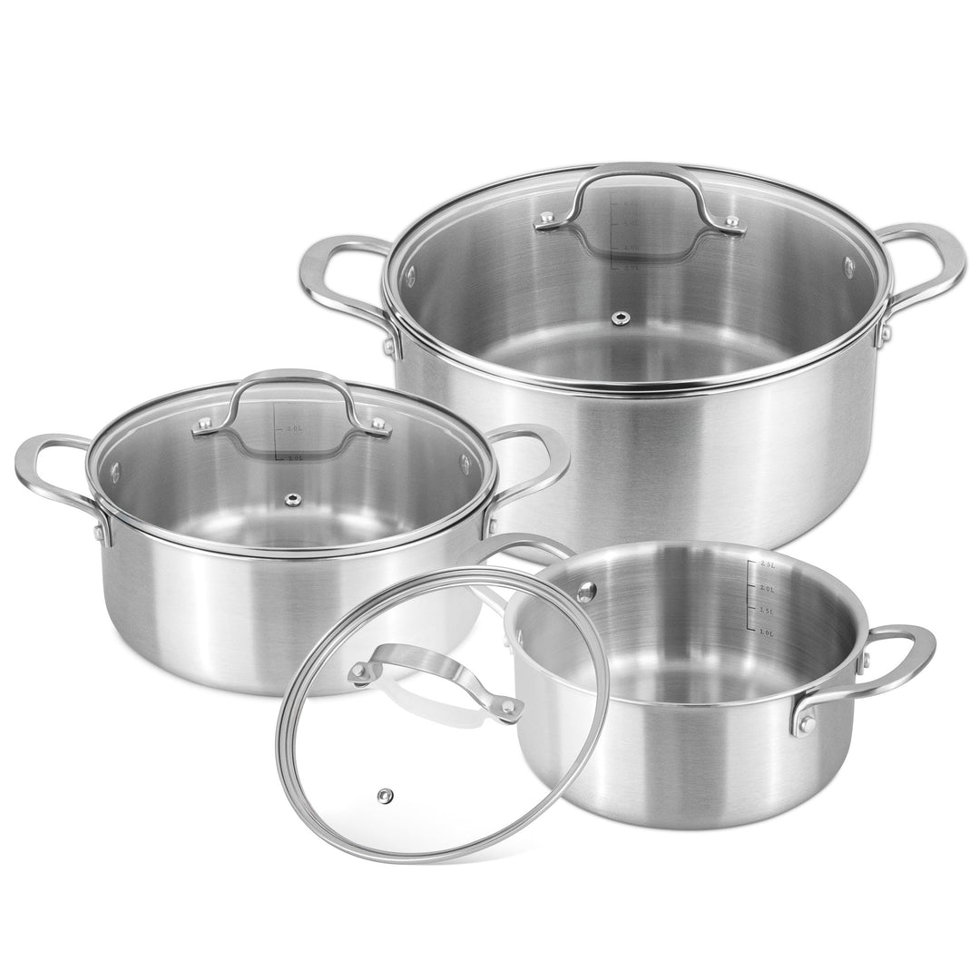 Edelstahl Kasserolle mit Deckel - Induktionskochfeld Kochtöpfe Set - Antihaft Dutch Oven - 20cm, 24c