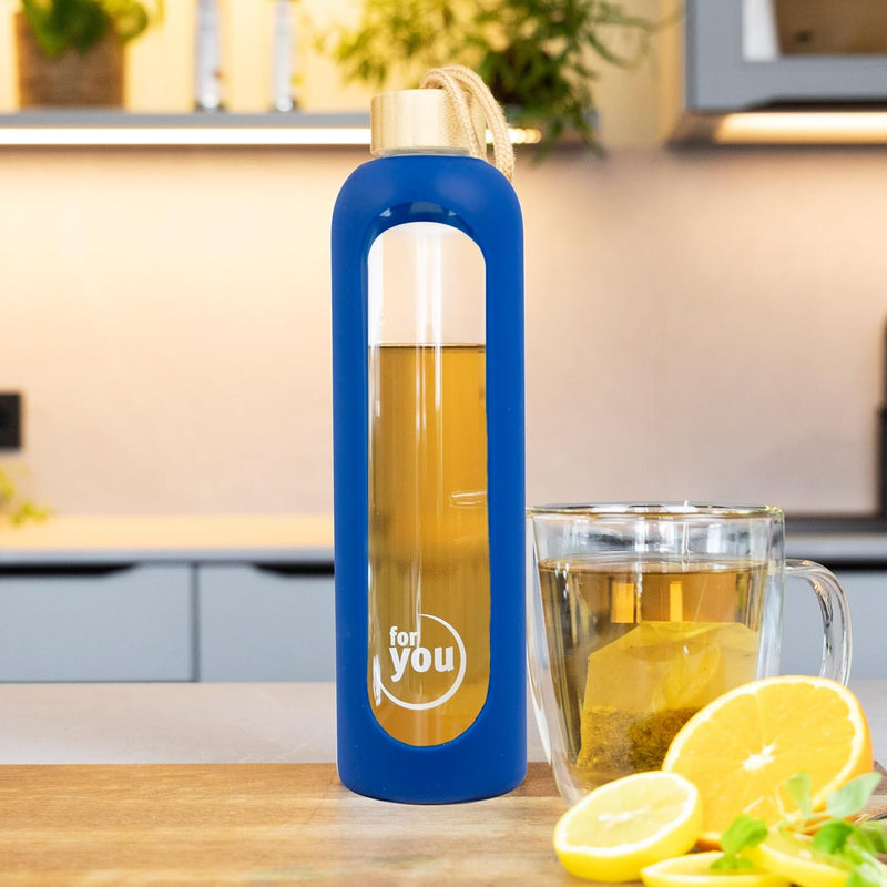 for you Nachhaltige Trinkflasche | 1000ml aus Glas mit Silikonhülle & spülmaschinenfest | 1Liter Aus