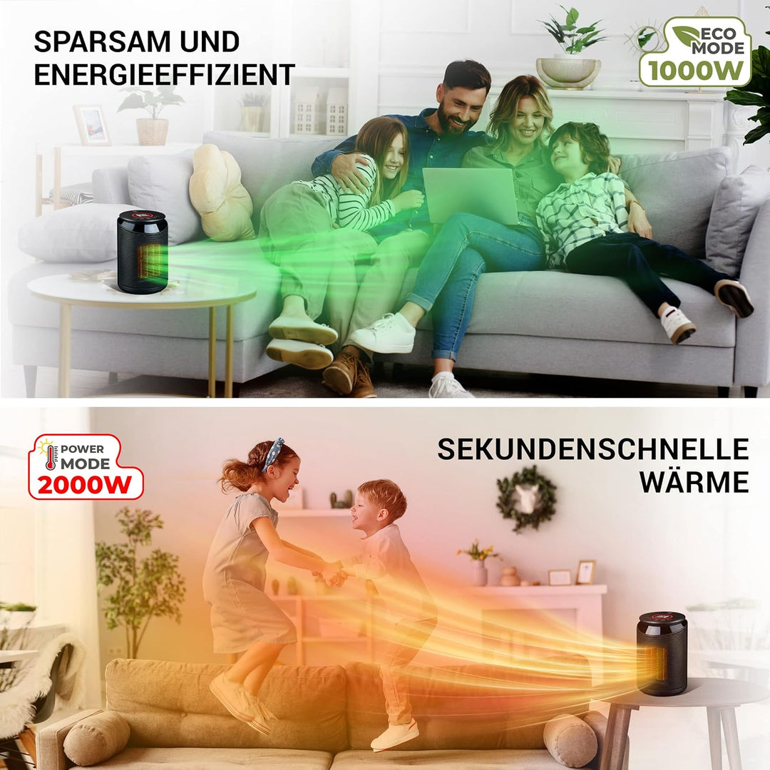 LEBENLANG Keramik Heizlüfter energiesparend leise - inkl. App &amp; WiFi, Fernbedienung | 2000W Elektris