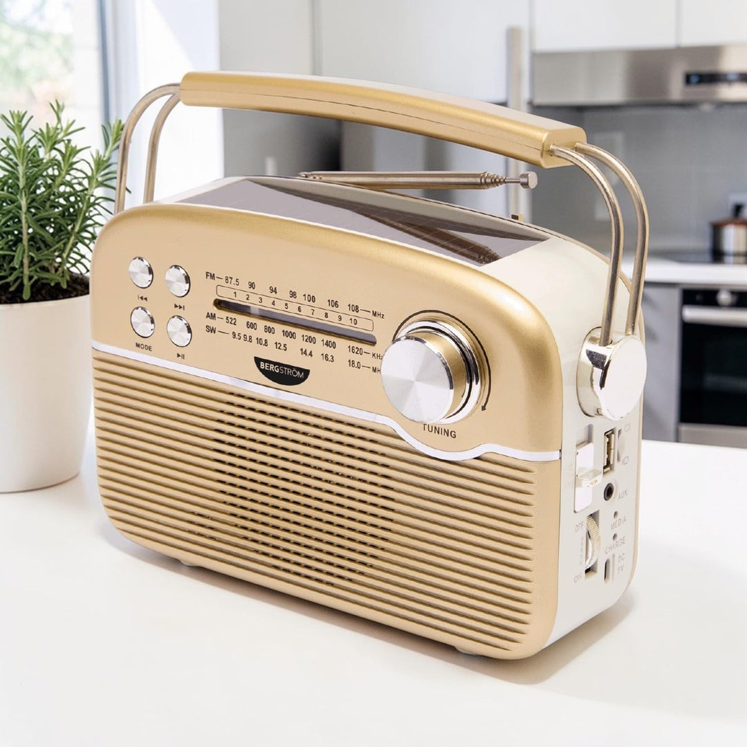 3 PAGEN® tragbares Solar-Radio Retrodesign – Solar- & Akkubetrieb – vielseitige Wiedergabeoptionen –