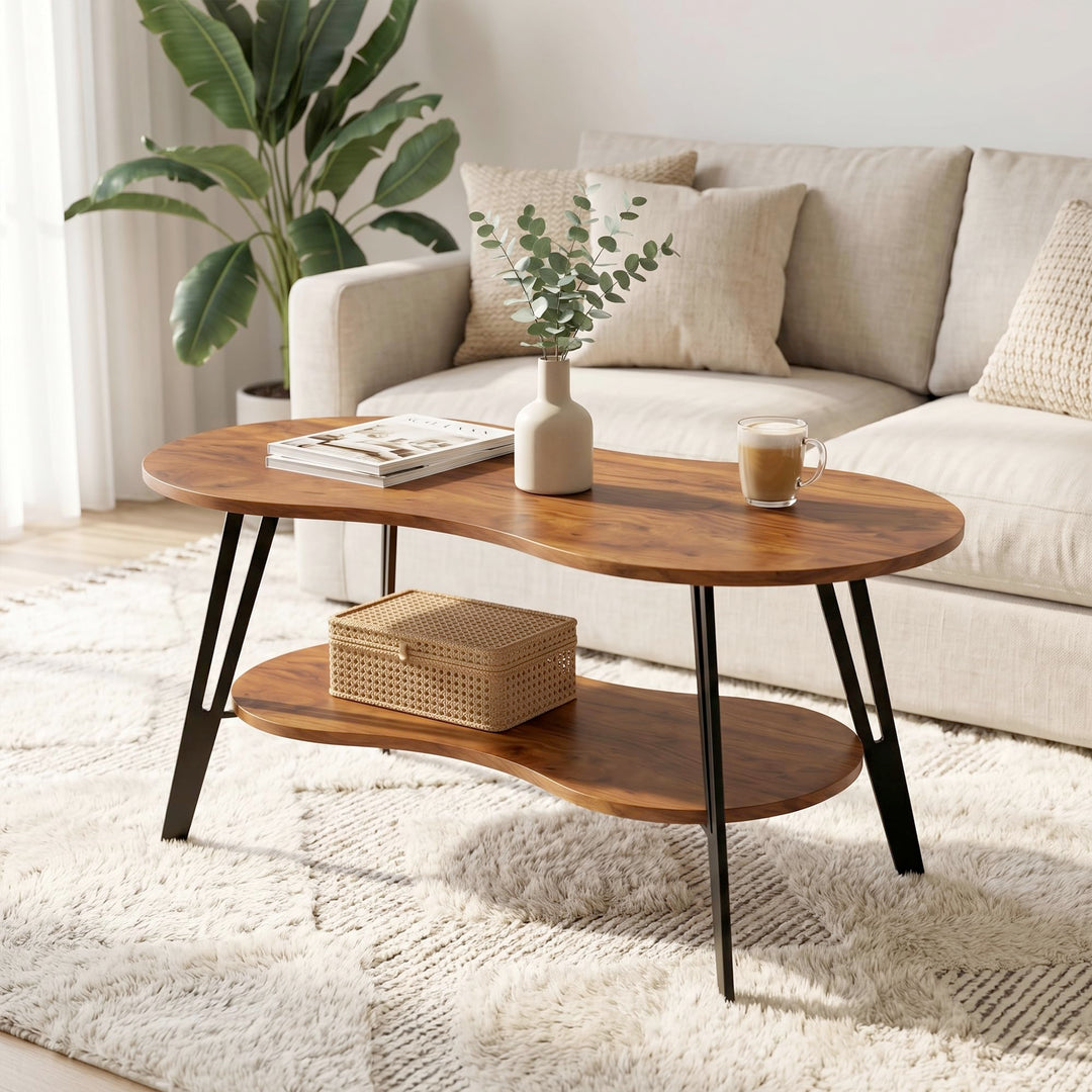 Manora Ovaler Couchtisch Braun mit Ablagefach &amp; Metallbeinen - Moderner Wohnzimmertisch Kaffeetisch