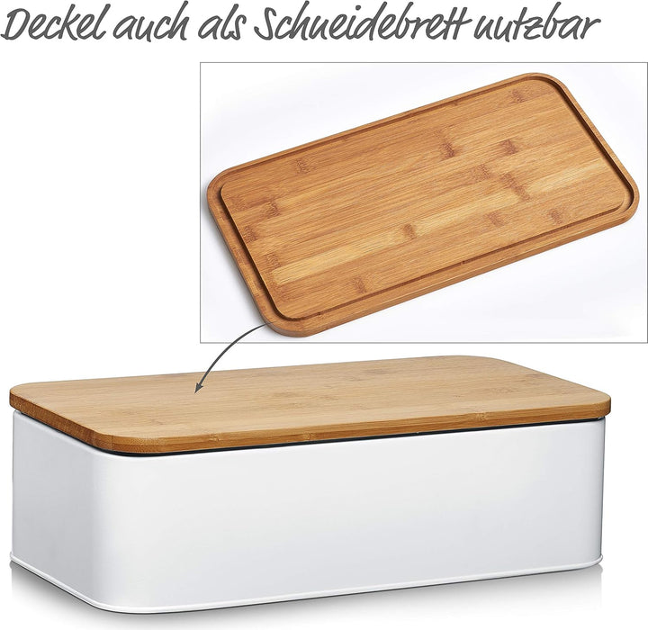 ZELLER PRESENT SCHÖNER LEBEN. PRAKTISCH WOHNEN. 25375 Brotkasten m. Bamboo Deckel, Metall, matt weis