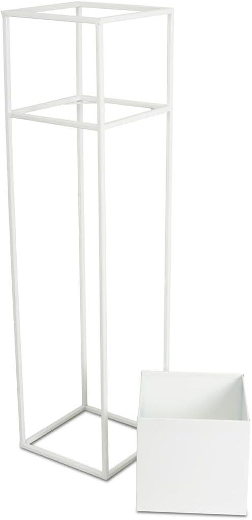 HowHomely Weiss Blumenständer Metall | Pflanzenständer 100 cm Hoch mit Metall Box 19,5 x 20,5 cm | B