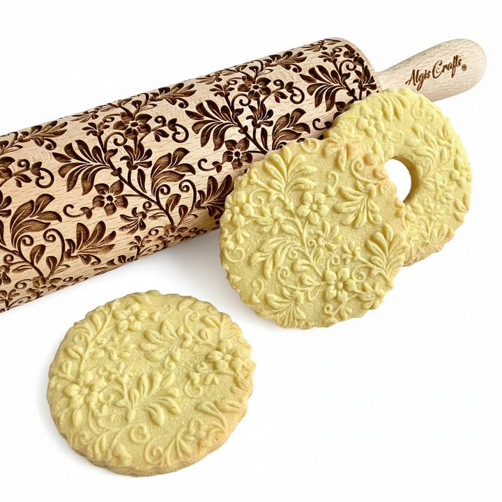 TANZEN BLUMEN Nudelholz. Teigroller mit Blumen für DIY Küche, Teig & Fondant Plätzchen. Gravierte Nu