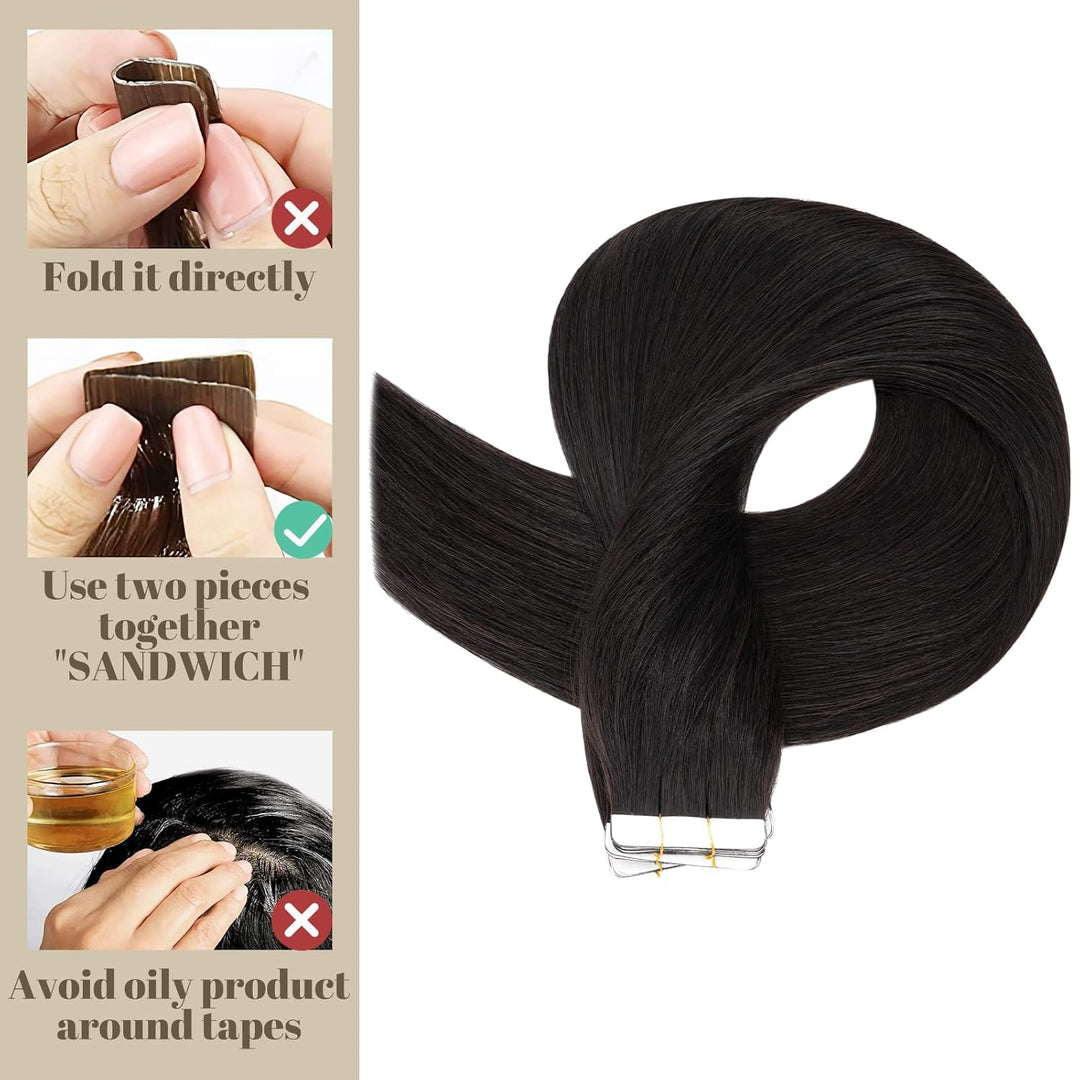 SEGO Tape Extensions Remy Echthaar Klebeband Haarverlängerung Haarteile 100% Human Haar 10pcs Naturs