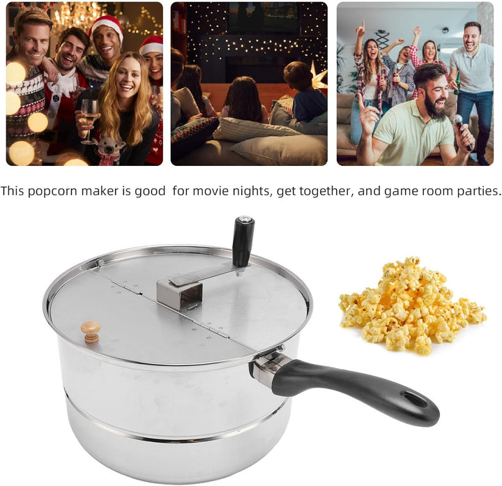 Stoppetop Popcorn Popper, Edelstahl -Popcorn -Hersteller mit Handkurbel, Popcorn -Topf für Gasherd -