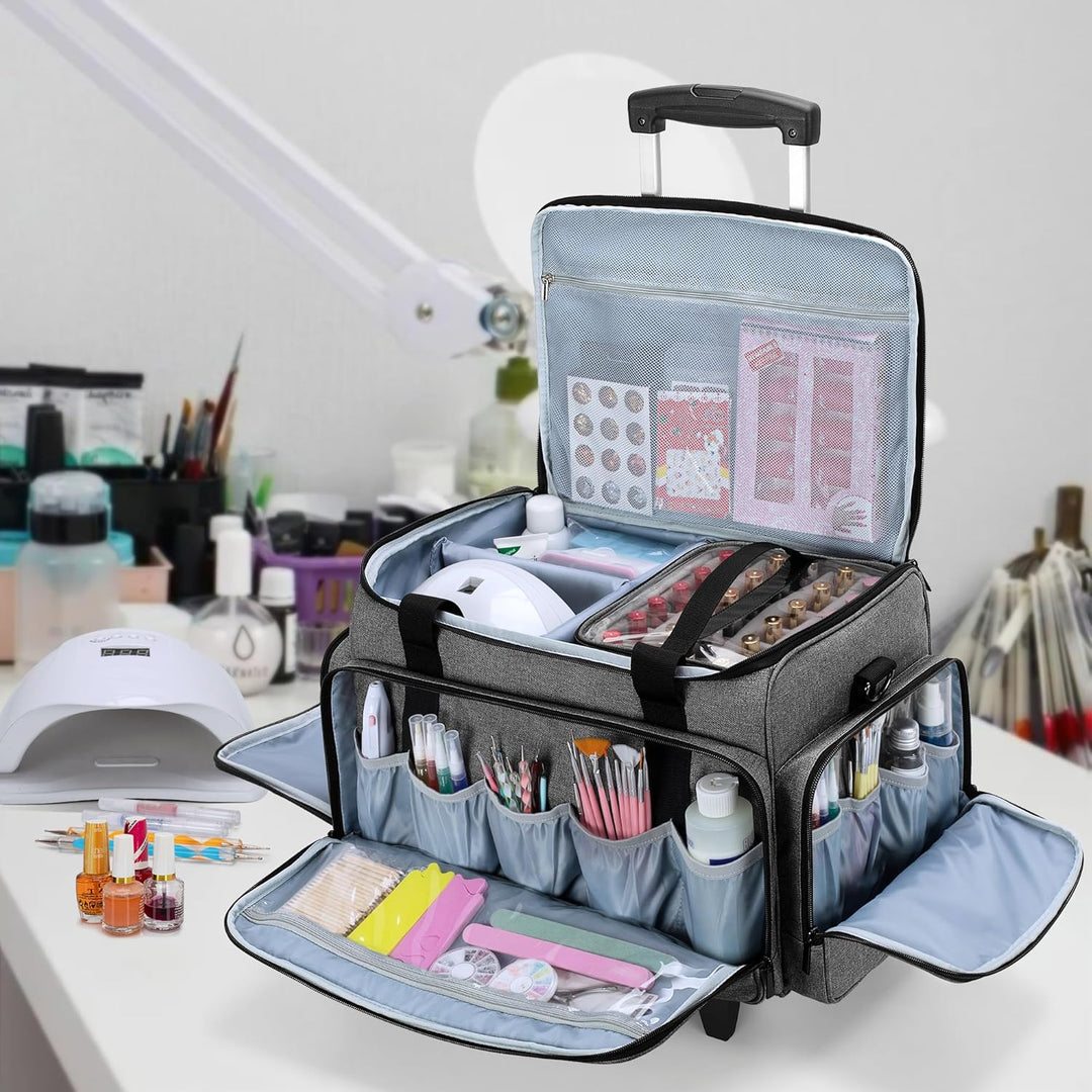 Luxja Kosmetik Trolley für 90 Flaschen Nagellack, Nagellack Koffer mit Rollen für Zubehör, Kosmetikk
