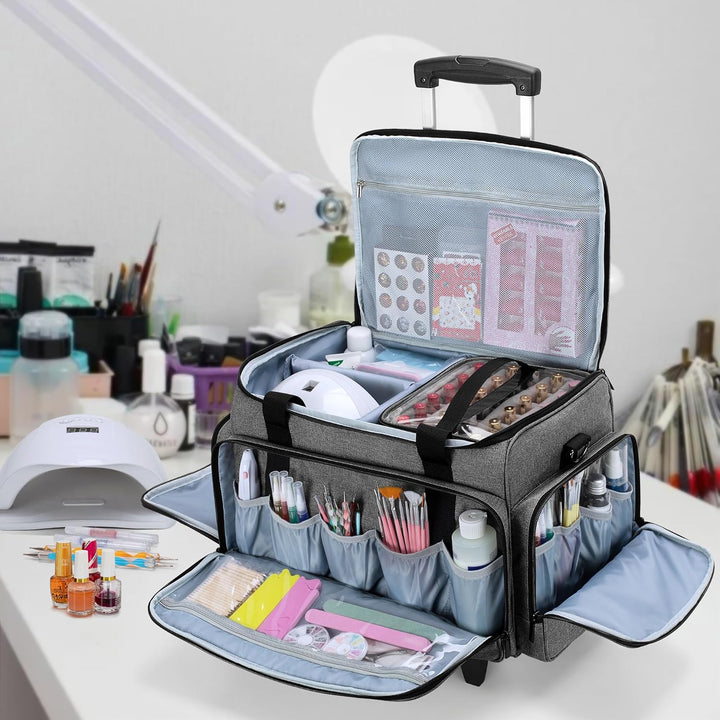 Luxja Kosmetik Trolley für 90 Flaschen Nagellack, Nagellack Koffer mit Rollen für Zubehör, Kosmetikk