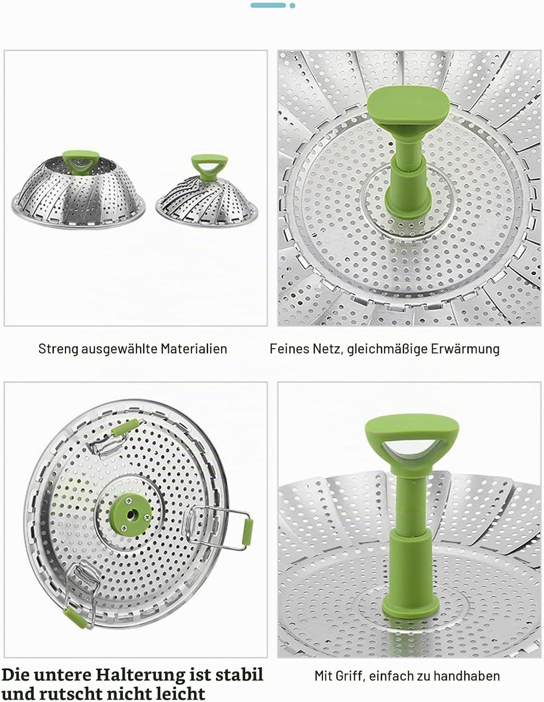 Edelstahl Dampfgarer Einsatz mit Griff, 13cm bis 23cm Einziehbares Multifunktions Faltbar Dünsteinsa