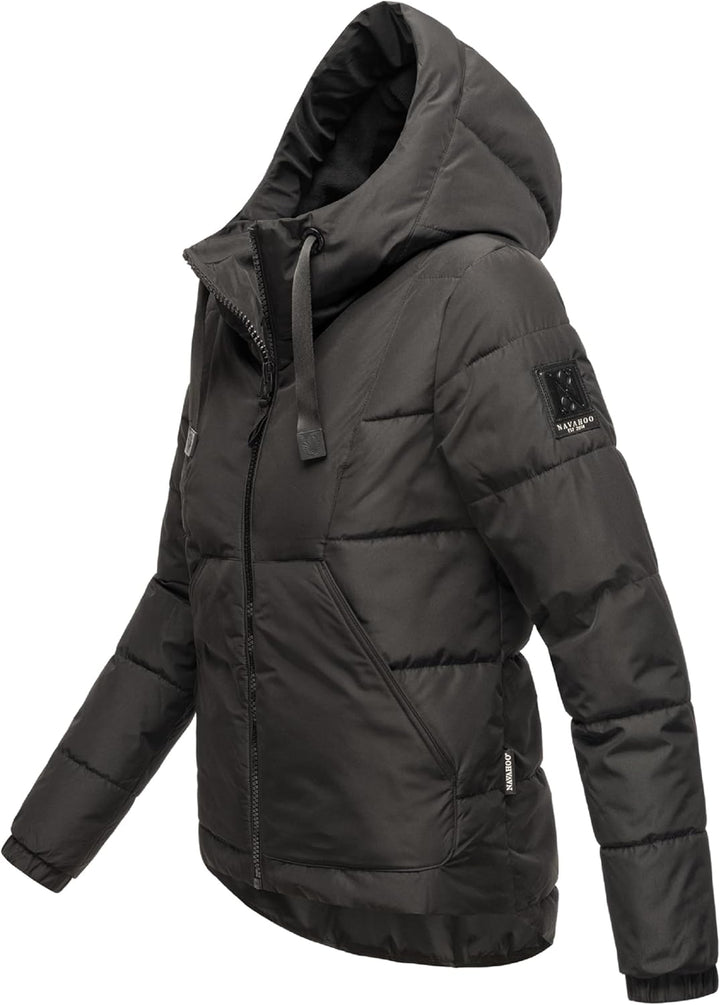Navahoo Damen Winterjacke Steppjacke warm mit Kapuze Eisbällchen XS-XXL S Schwarz, S Schwarz