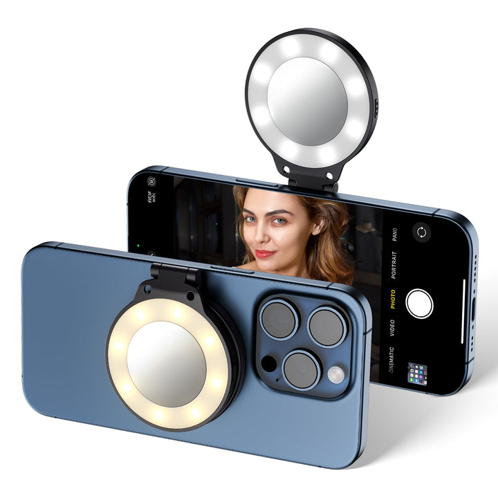JJC Magnetisches Selfie-Ringlicht mit Selfie-Spiegel, wiederaufladbares Telefonlicht für iPhone 17 1