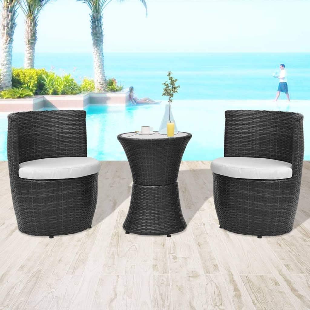 vidaXL Gartenmöbel 5-TLG. Poly Rattan Bistroset Sitzgruppe Garnitur Balkonset Schwarz, Schwarz