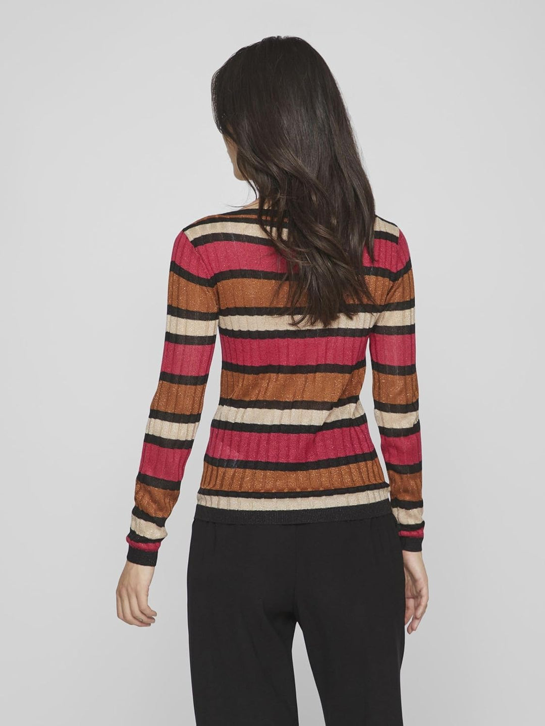 Vila Damen Viember New L/S Glitter Knit Top/Su Langarmshirt M Love Potion/Stripes:doeskin/Black/Cara