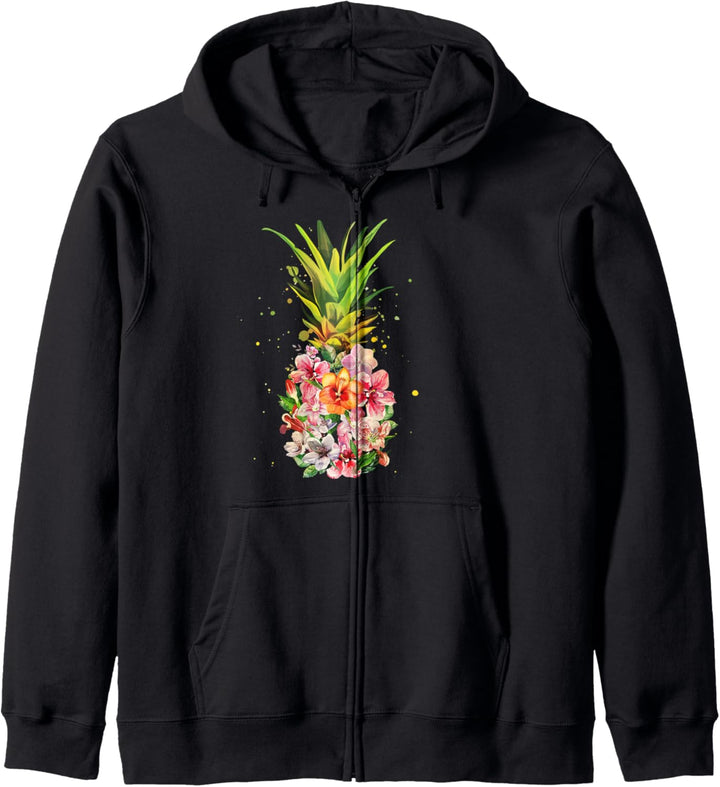 Pineapple Flowers Women Aloha Hawaii Vintage Hawaiian Floral Kapuzenjacke