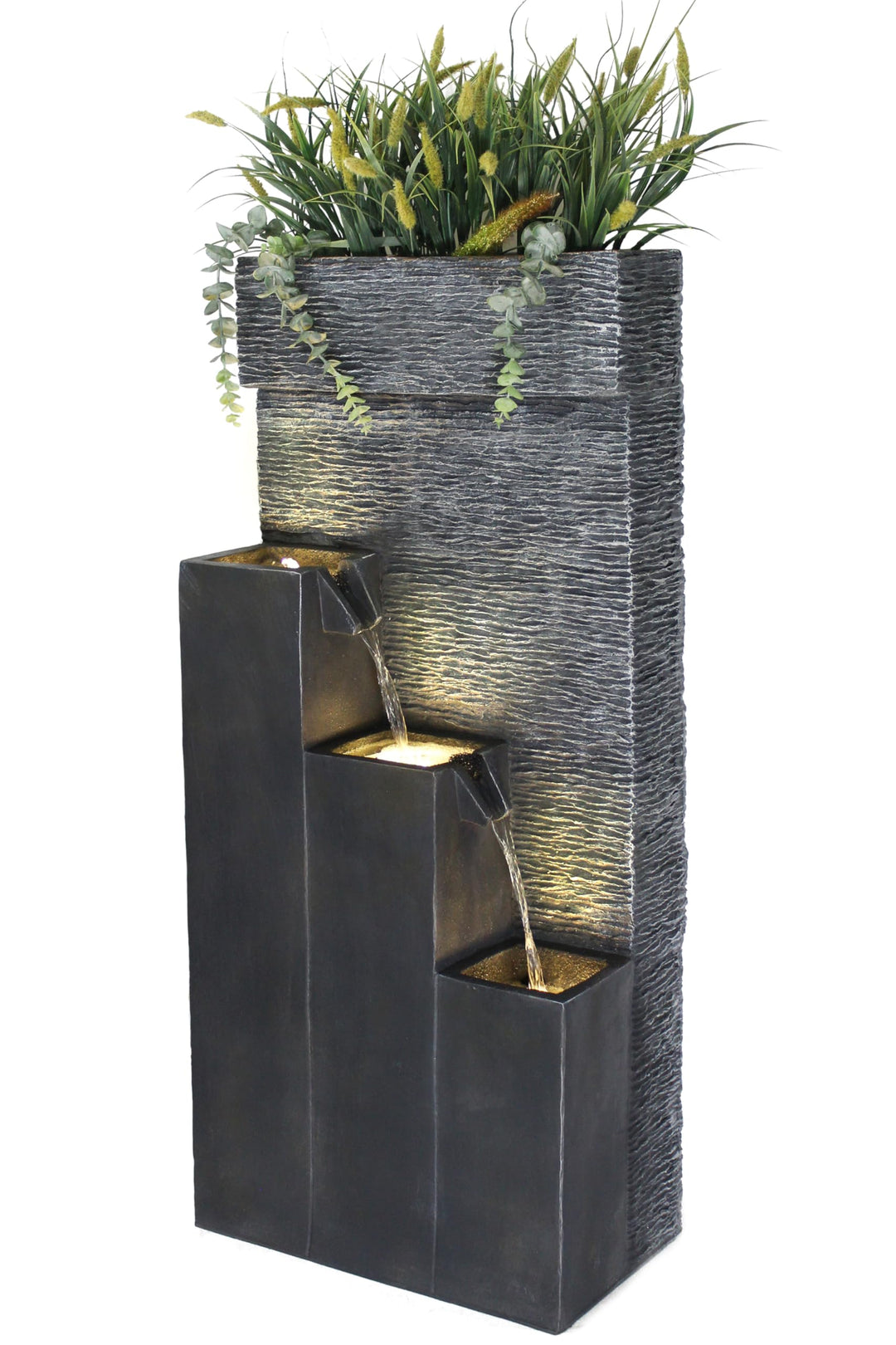 Grosser Springbrunnen BK846 mit LED Beleuchtung Gartenbrunnen mit Dekorationsbecken Kaskade (101x43x