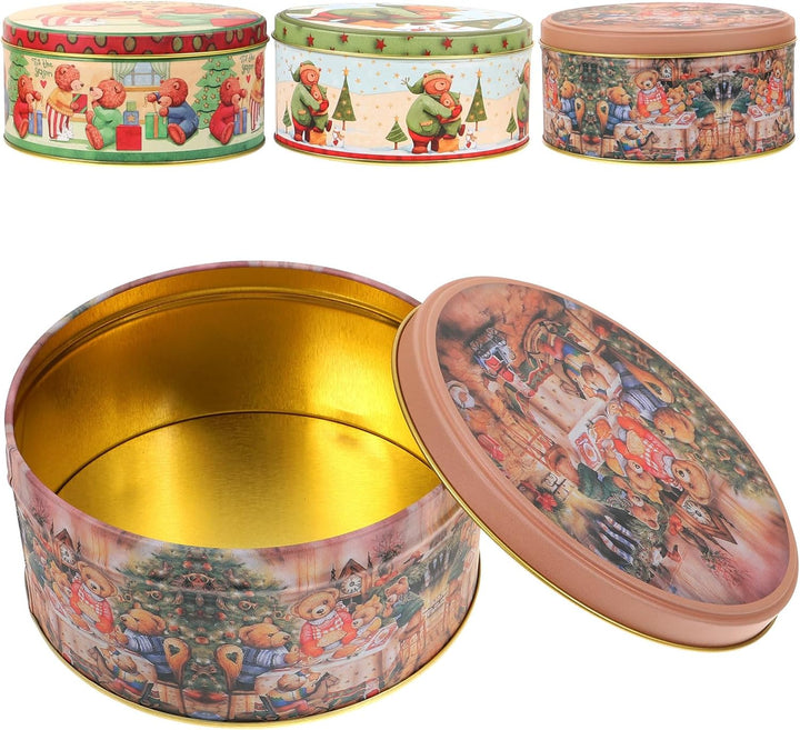 Angoily 4 Stück Keksdose Metall Weihnachten, Dosen Weihnachten, mit Vintage Bär Muster, Weihnachtsdo