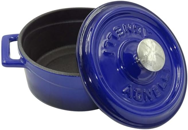 Pentole Agnelli COGHSRP10414B Kochgeschirr Slowcook Auflauf aus Gusseisen, 14 cm, 0,8 l, blau Blau 1