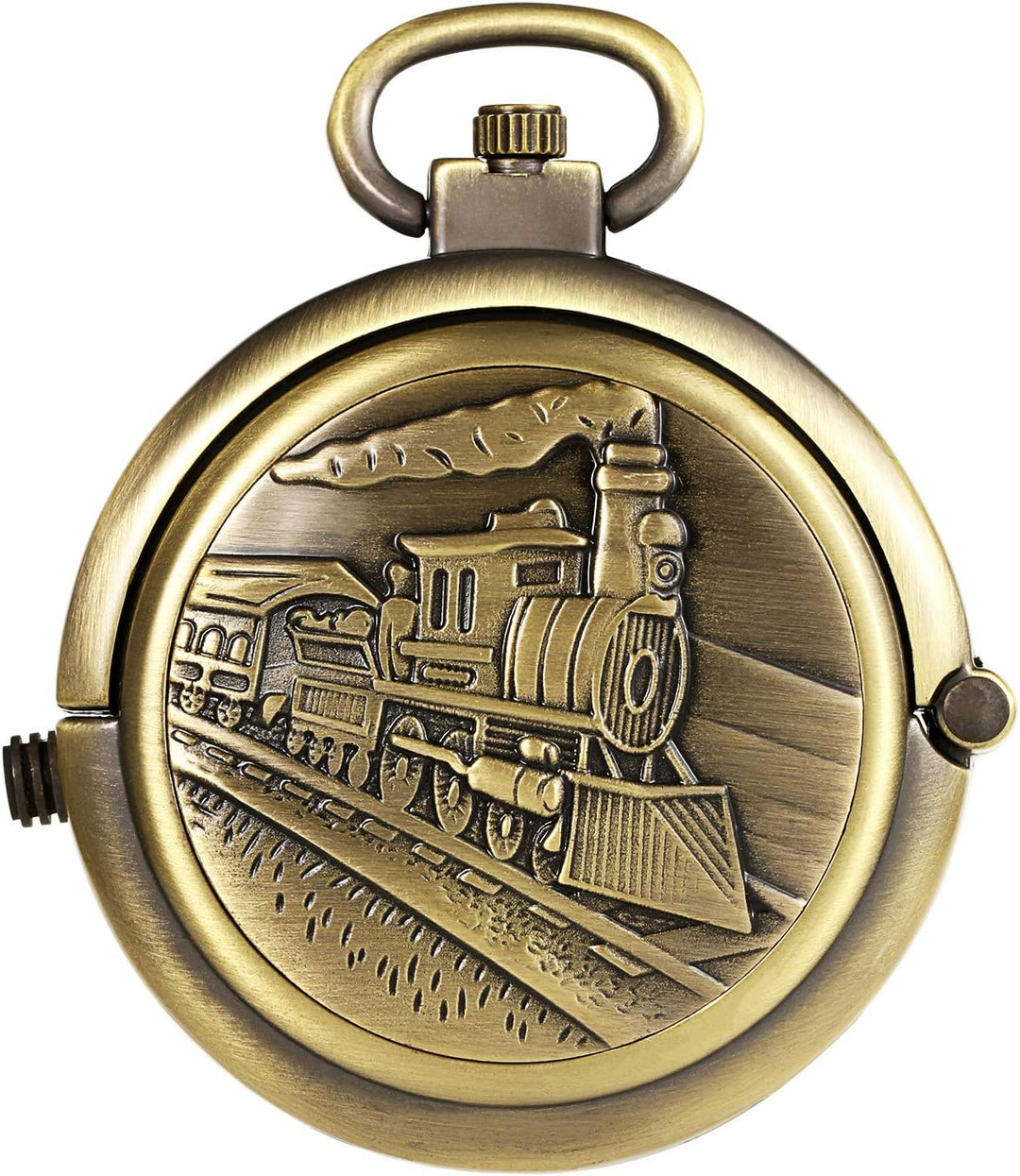 TREEWETO Unisex Taschenuhr mit Kette Analog Handaufzug Pull-Sonderform Gross Hohl Fall Bronze, Zug