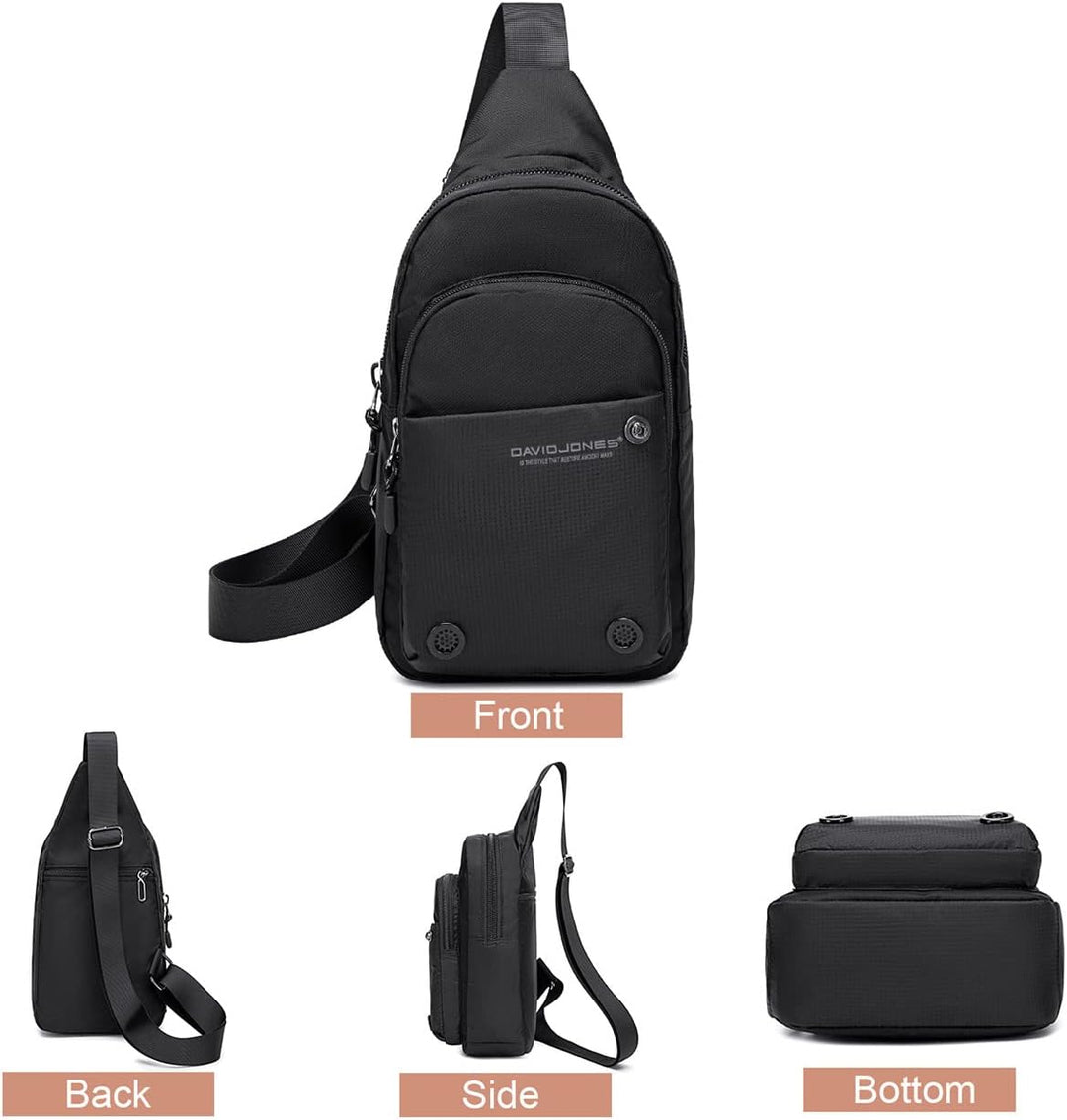 David Jones - Herren Umhängetasche Nylon - Pilotentasche Sling Bag - Schwarz 2, Schwarz 2
