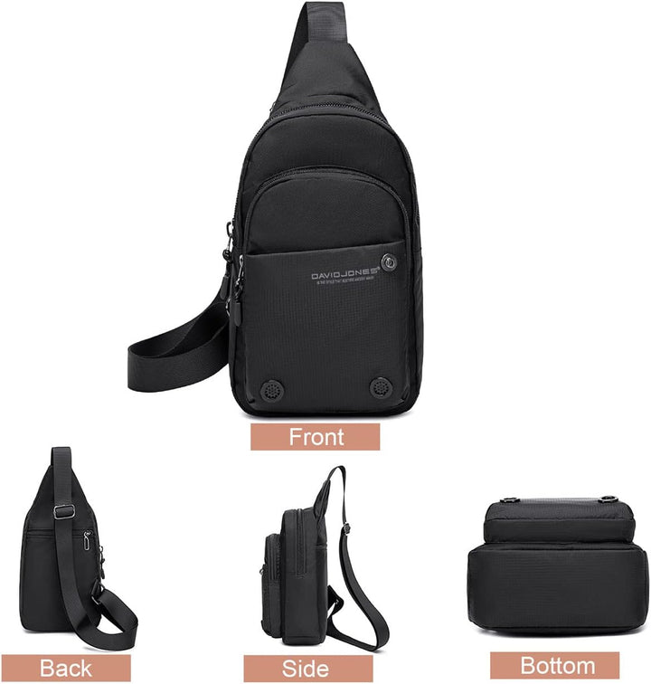 David Jones - Herren Umhängetasche Nylon - Pilotentasche Sling Bag - Schwarz 2, Schwarz 2