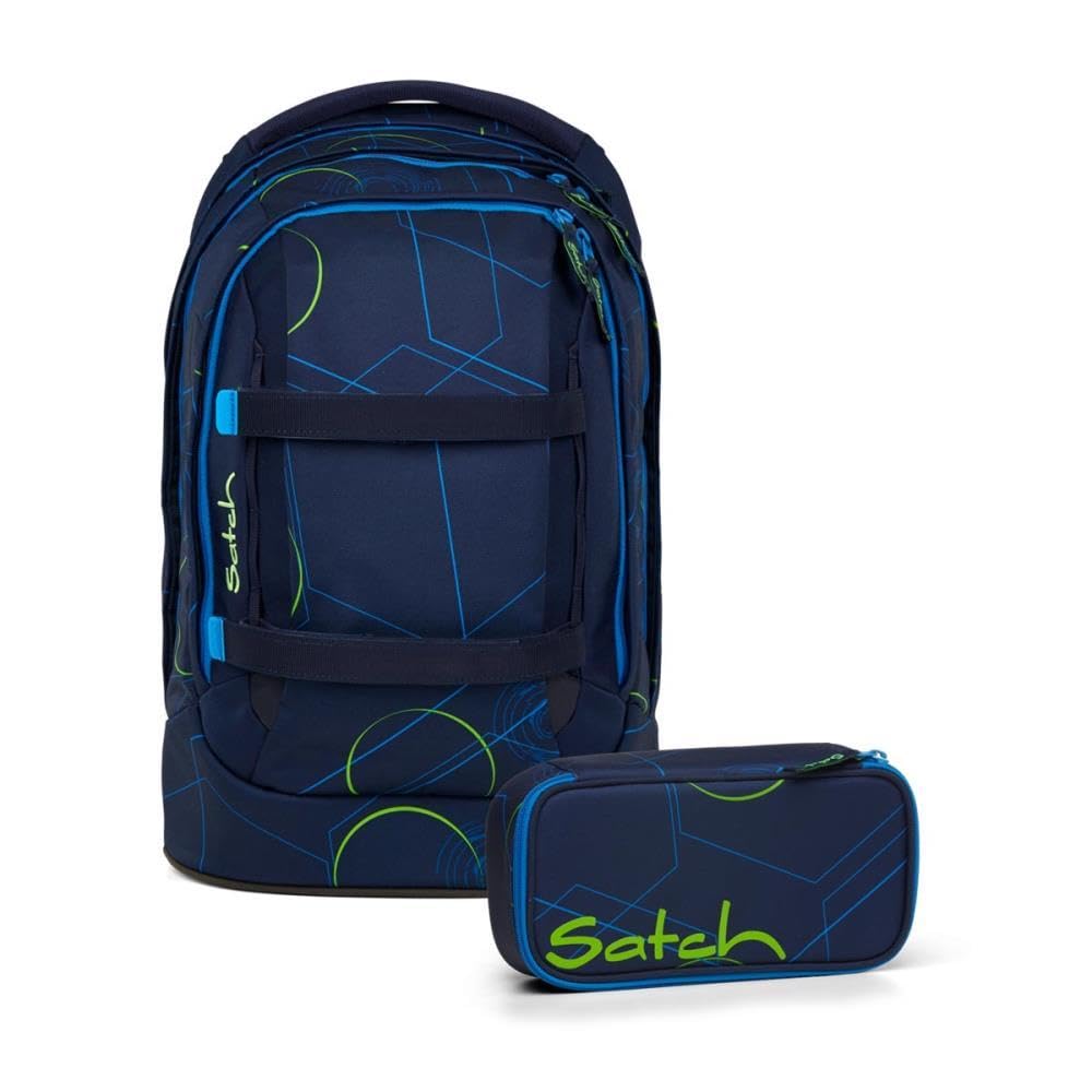 Satch pack Schulrucksack Set 2tlg. inkl. Schlamperbox (Blue Tech), Blue Tech