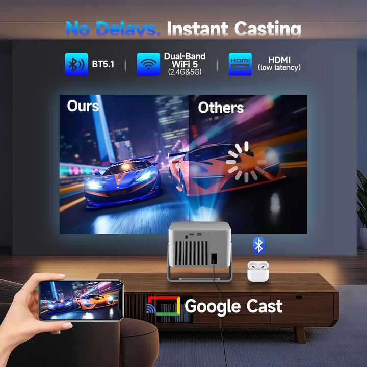 Magcubic Beamer 4K mit【Google TV】 Native1080P Mini Beamer mit WiFi 5, Bluetooth 5.1,15W-Lautsprecher