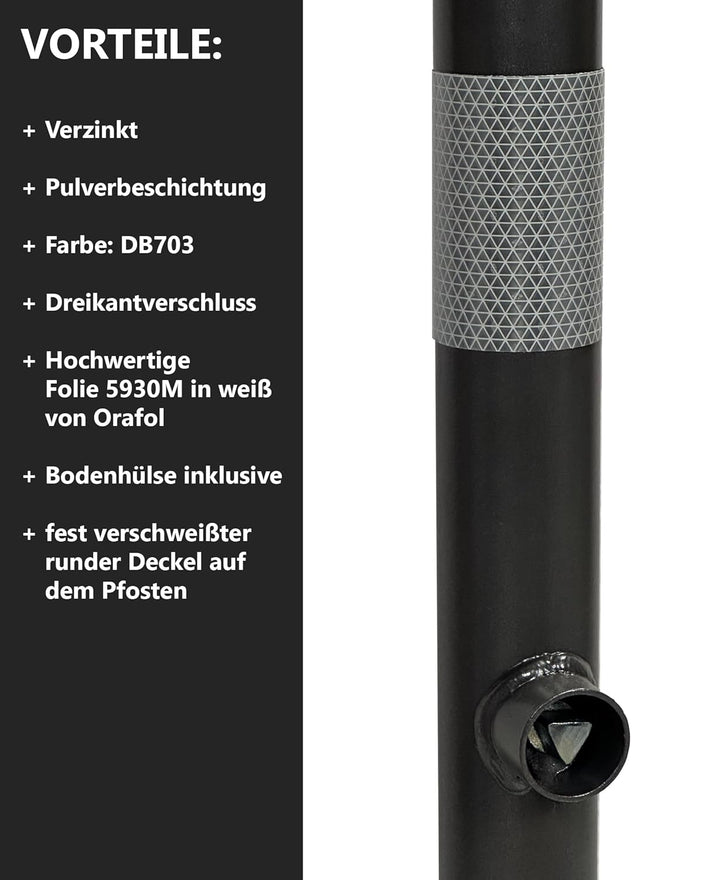 ES-Team UVAP80 Absperrpfosten Ø60mm x 1200 mm Stahl verzinkt, Herausnehmbar DIN 3223 Dreikant und ex