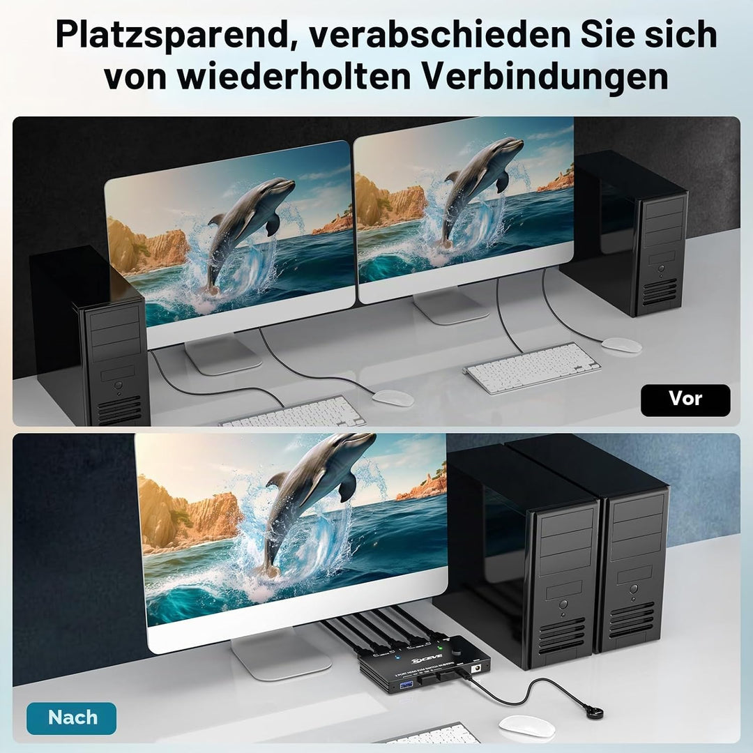 8K HDMI KVM Switch 2 Port 8K@60Hz 4K@120Hz, 2 PC 1 Monitor | USB 3.0 KVM Switch HDMI 2.1 für 2 Compu