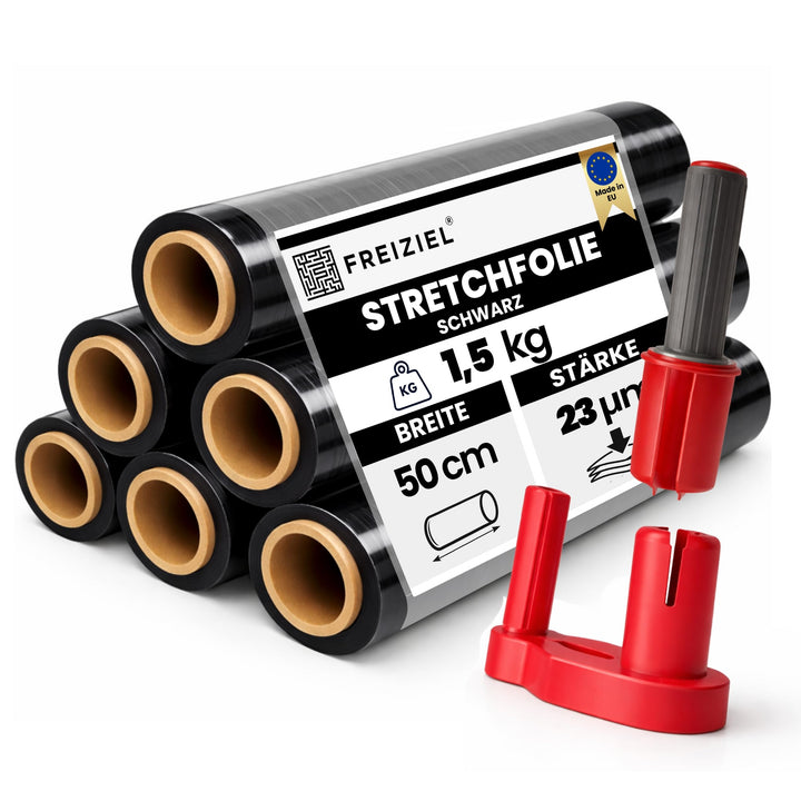 Freiziel® 6 Rollen + Abroller Beste-Folie Stretchfolie 23my 500mm - 1,5 Kg verschieden Farben Palett