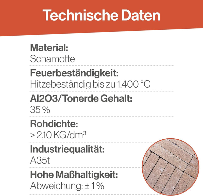 Feuerfest 123 - Schamotteplatte 300x200x20 mm, Schamottsteine Auskleidung Öfen & Kamine, lebensmitte