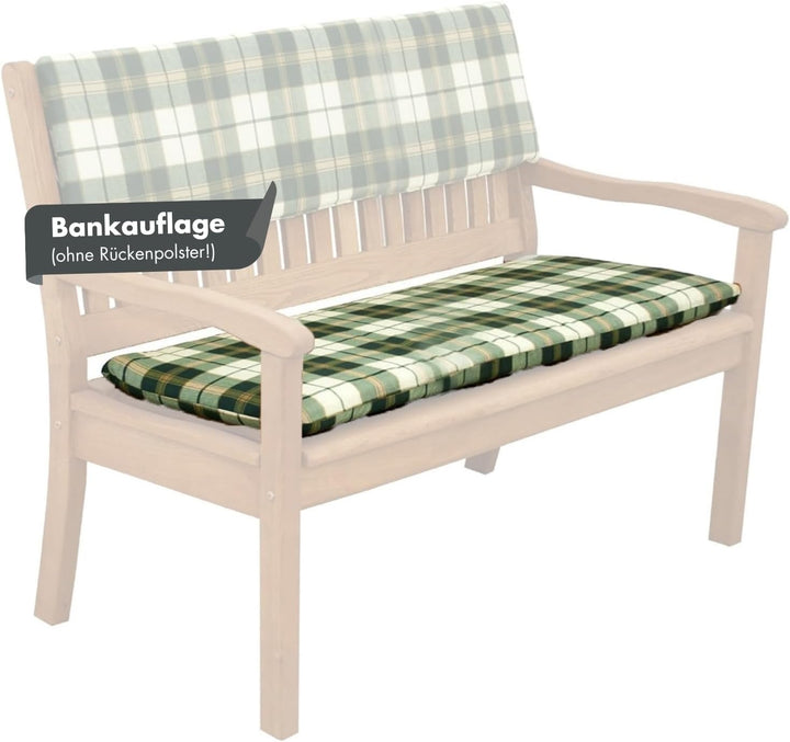 Doppler / 2er Bankauflage Sitzkissen/Bankauflage Bankkissen für die Gartenbank/Grün kariert / 110 cm
