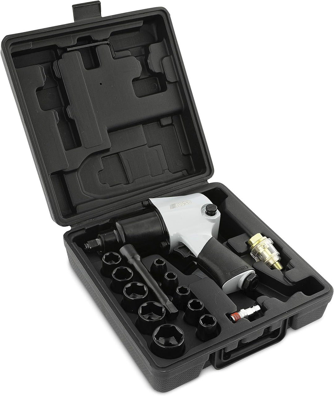 ABAC Druckluft Schlagschrauber 1⁄2" G-102 - Kunststoffkoffer mit Zubehör (10 Steckschlüssel + Verlän