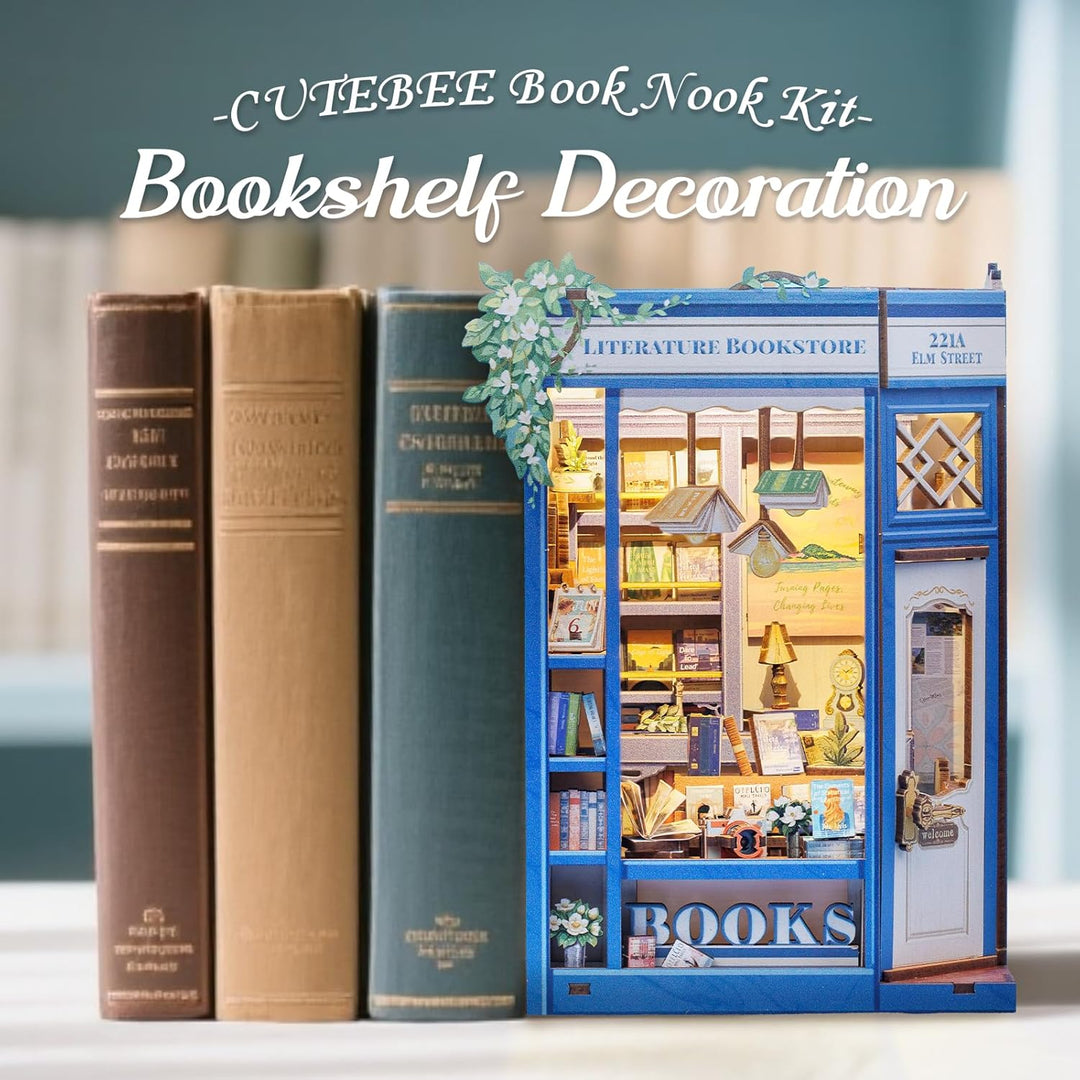 CUTEBEE DIY Book Nook - DIY Puppenhaus Häuser, Miniatur Haus Selber Bauen mit LED-Beleuchtung | Krea