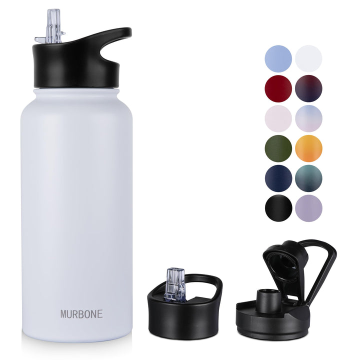 Edelstahl Trinkflasche 1L, (+2 Deckel)-mit Strohhalm,BPA frei,Thermosflasche Auslaufsicher,Kohlensäu