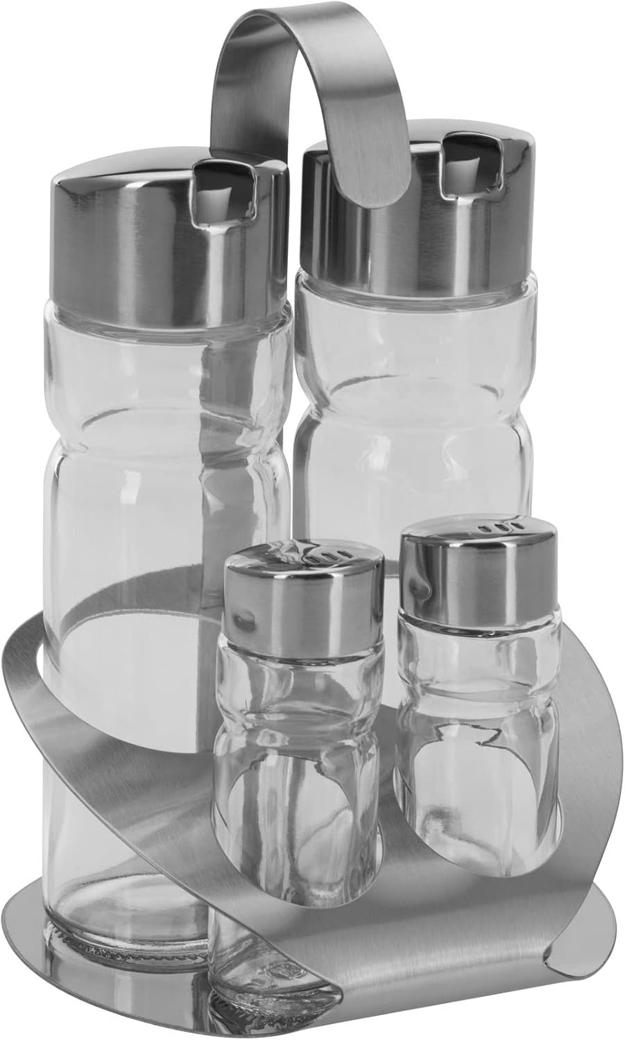Westmark Menage Salz, Pfeffer, Essig und Öl, 5-tlg., Fassungsvermögen: 2x 40 ml/ 2x 160 ml, Rostfrei