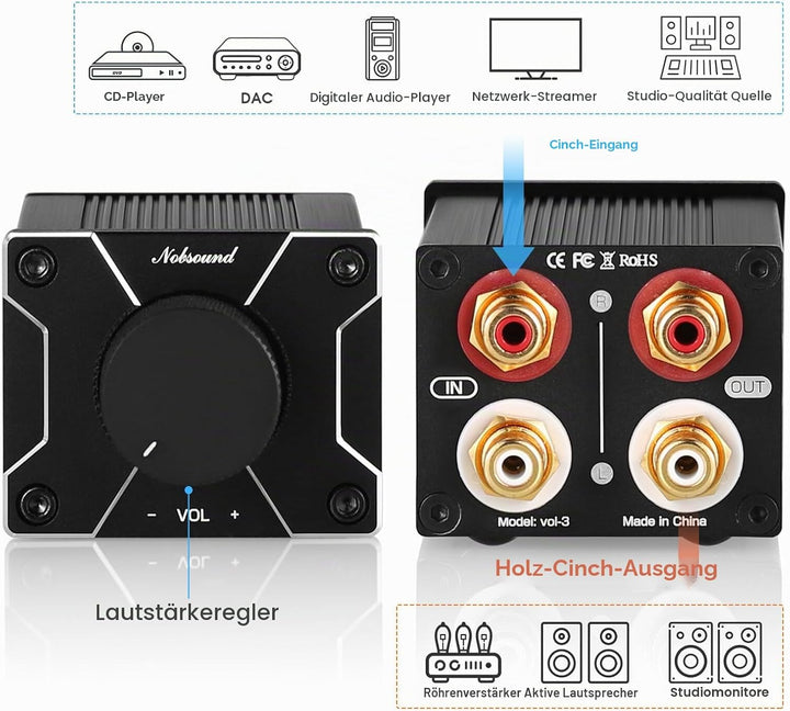 Nobsound High Precision Passive Preamp Volume Controller VOL Control HiFi Preamplifier ALPS (RCA&HiF