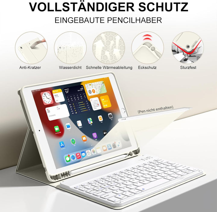 Tastatur Hülle für iPad 9./ 8./ 7. Generation (2021/2020/2019) mit Stifthalter, Soft TPU Schutzhülle