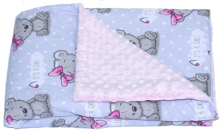 Baby Einschlagdecke MINKY - BOY GIRL - mit Kapuze 90x90 cm Babyschale Decke (GIRL + ROSA), Girl + Ro