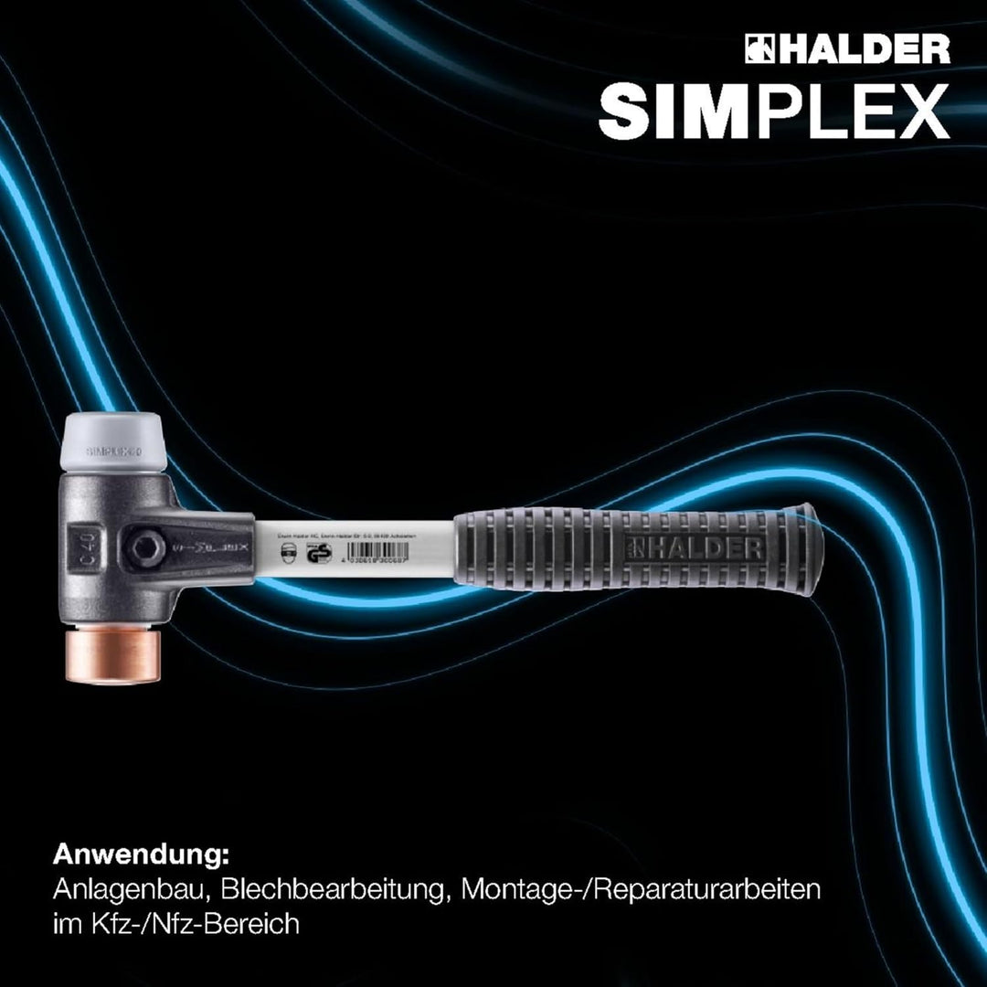 SIMPLEX-Schonhammer, TPE-mid/Kupfer; mit verstärktem Tempergussgehäuse und Fiberglasstiel | D=40 mm