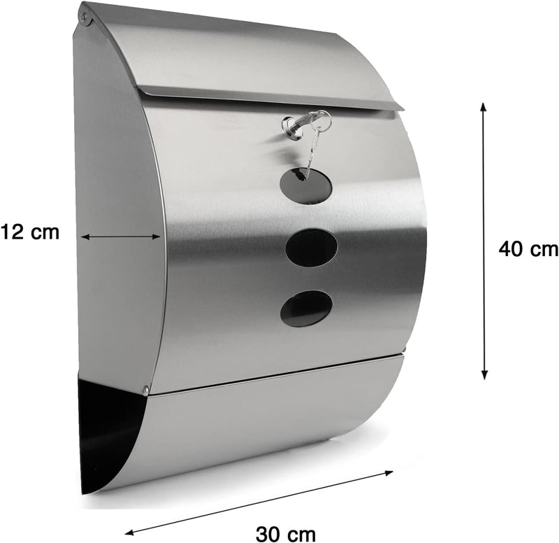 Grafner Design Edelstahl Briefkasten mit Zeitungsfach, abschliessbar – 2 Schlüssel inkl., 3 Sichtfen