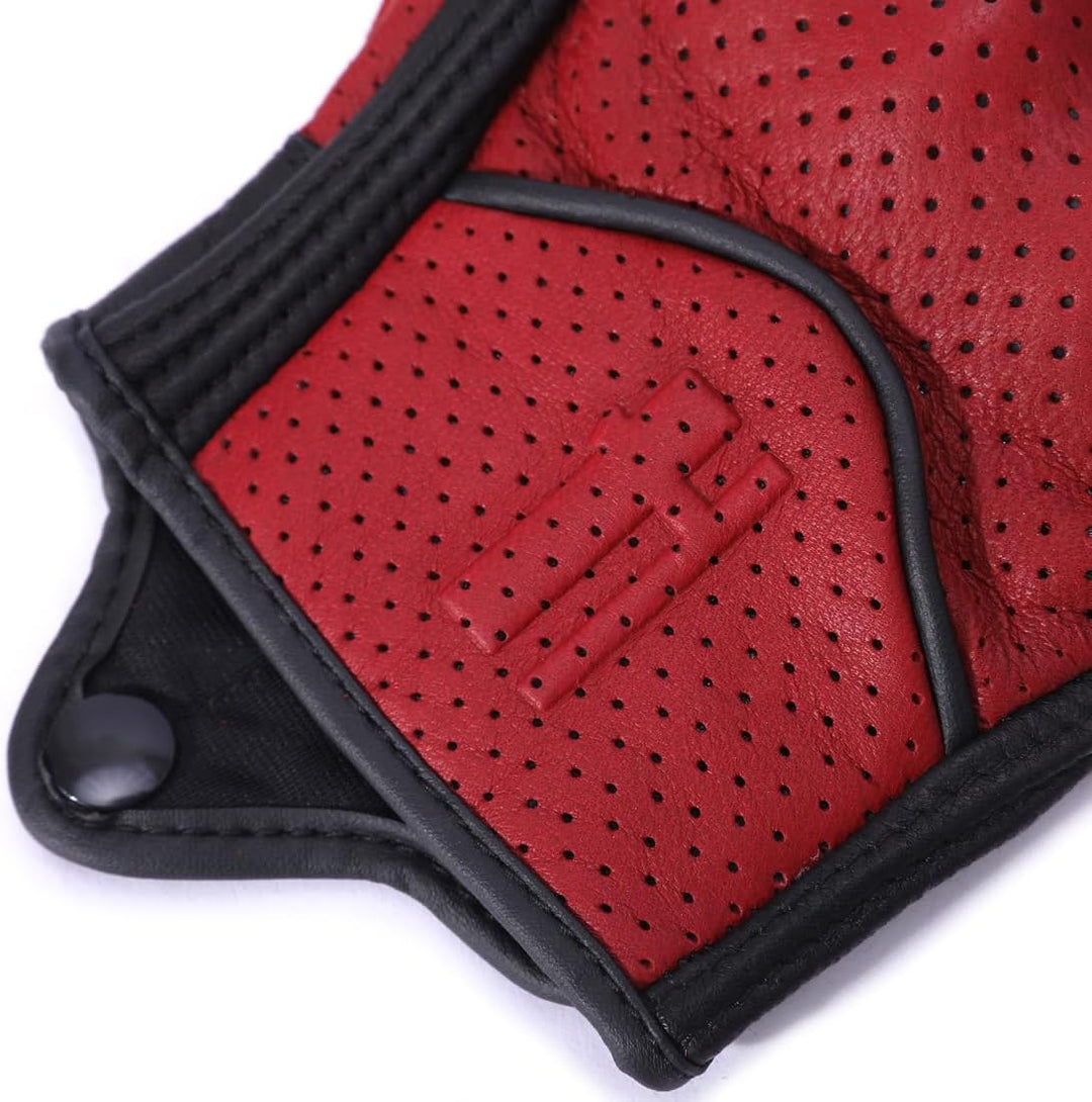 Harssidanzar Herren Motorradhandschuhe Ziegenleder Vollfinger Atmungsaktives und Perforiertes Design