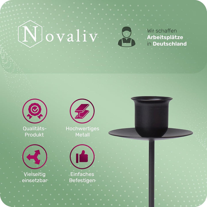 Novaliv 4X Kerzenpick Stabkerzen SCHWARZ Kerzenhalter für Adventskranz Kerzenpin Weihnachtskranz, 4