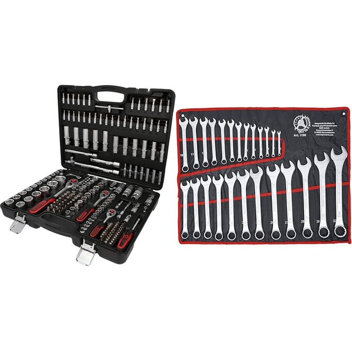 KS Tools 917.0779 1/4" + 3/8" + 1/2" Steckschlüssel-Satz, 179-tlg. &amp; Kraftmann Maul-Ringschlüssel-Sa