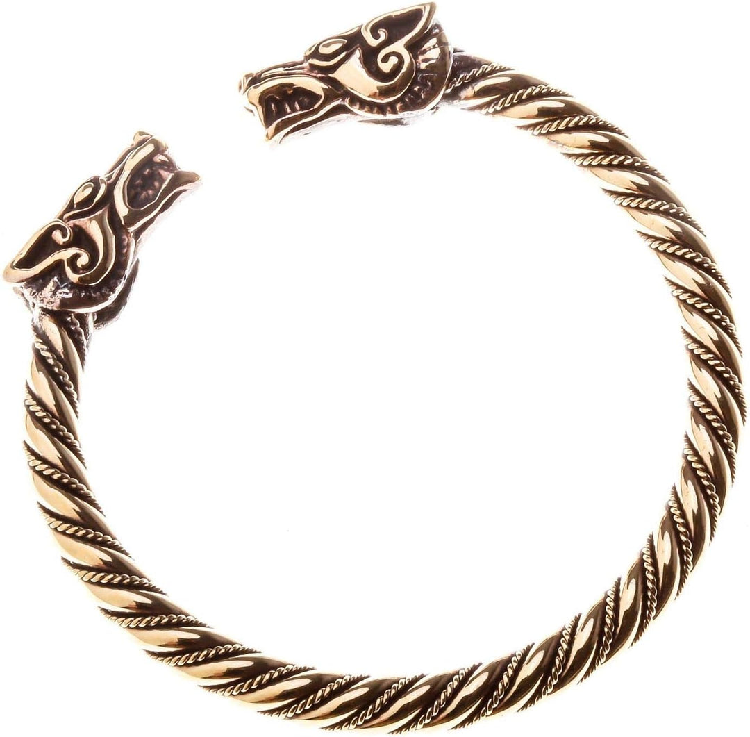 Windalf Wikinger Damen Bronze Armreif DRACON 5.7 cm gekordelter Drachen Armschmuck Handgeschmiedet